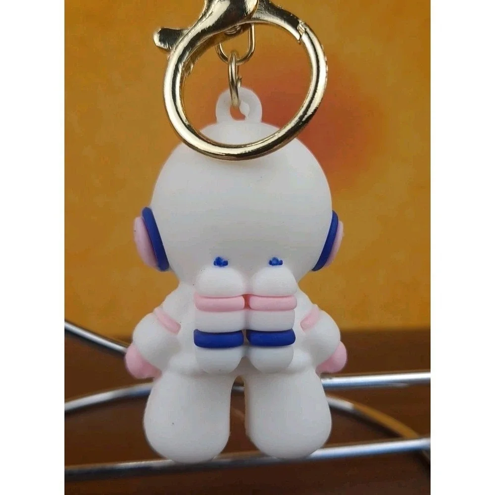 Space‎ Astronaut Keychain Backpack Clip PVC Silver Reflective Face Pink & Purple